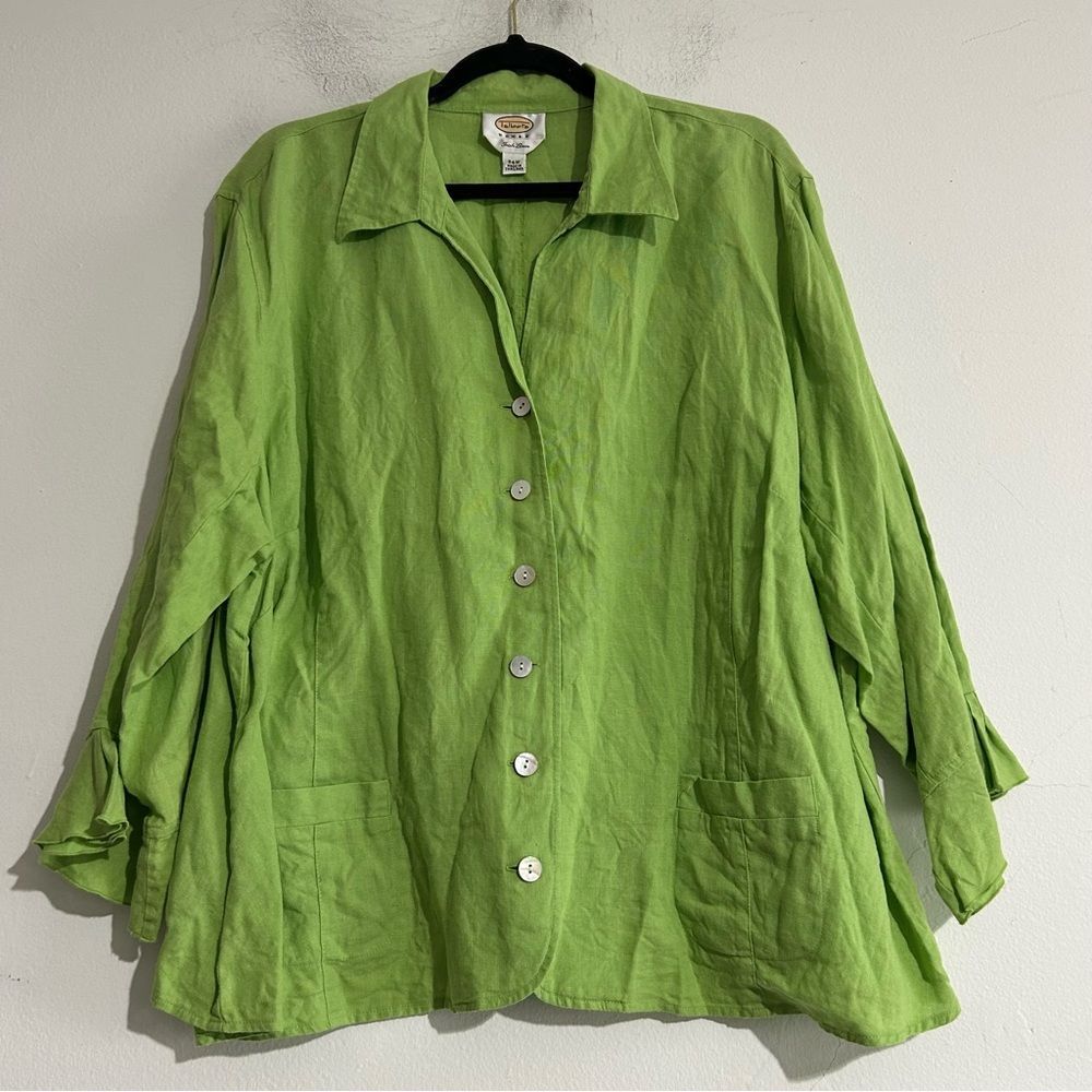 Vintage Talbots Irish Linen Bright Green Button Down Shirt Plus 24W Coastal